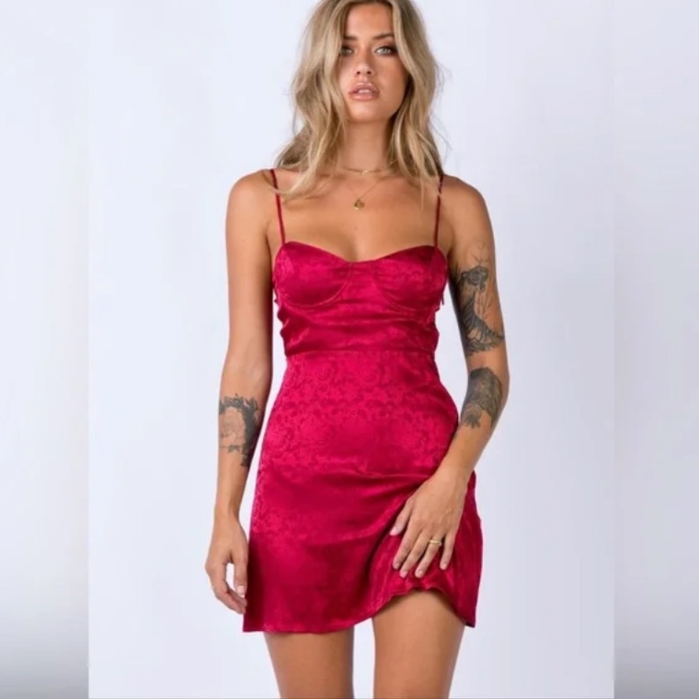 Princess Polly diva silky satin mini dress deep red 15301